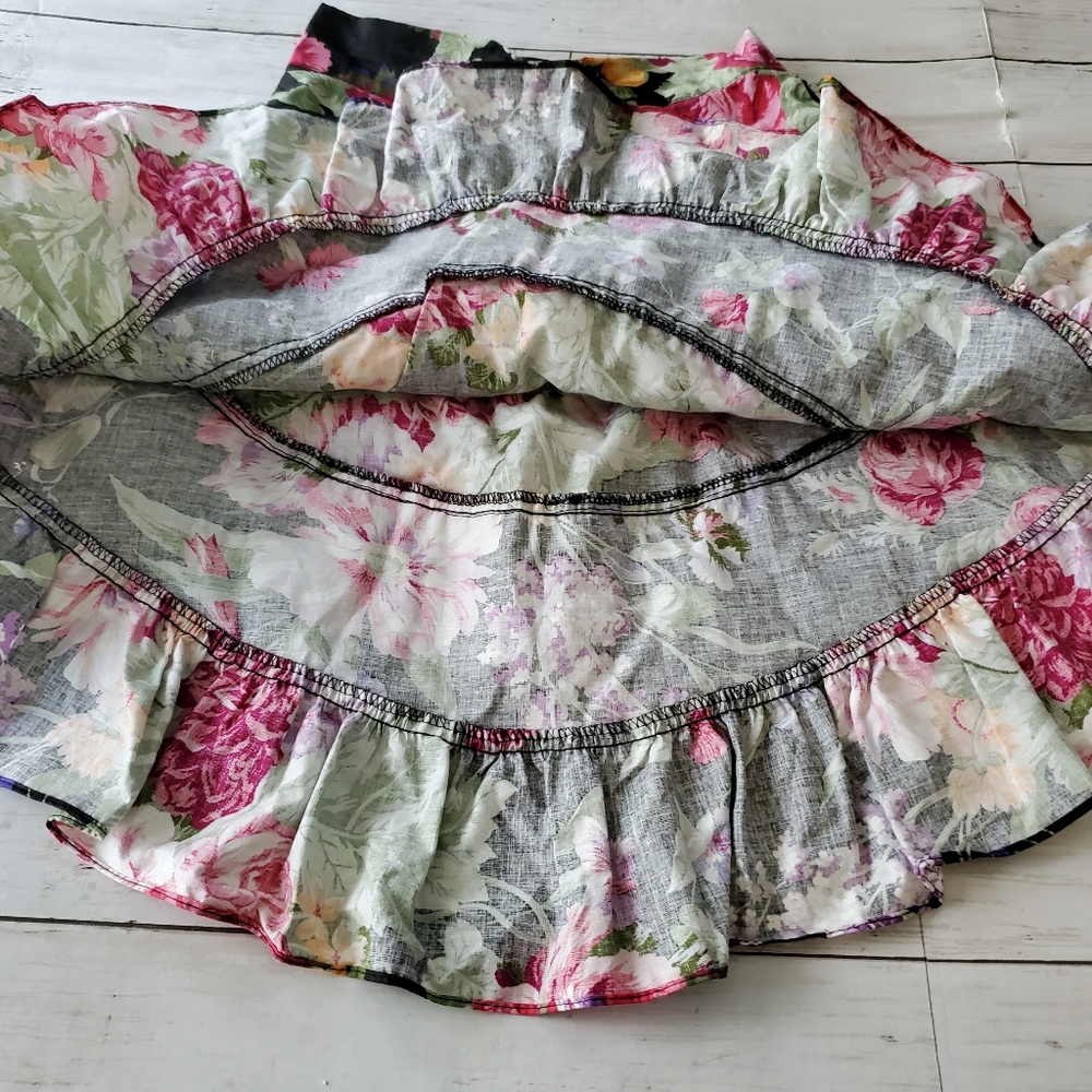 Vintage floral skirt high waisted tiered‎ ruffles 89s 90s - Picture 3 of 11